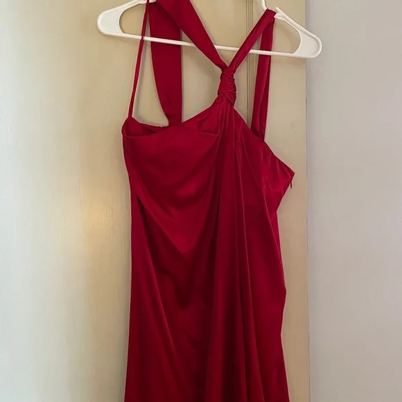 banana republic red silk dress Hammered Satin Twist-Shoulder Dress